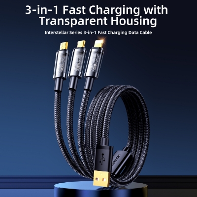Picture of JOYROOM S-1T3015A5 1.2m 3.5A 3 in 1 USB to 8Pin + Type-C + Micro USB Fast Charging Data Cable(Black)