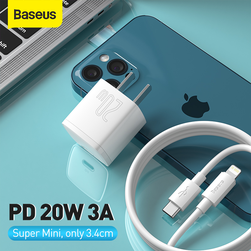 Picture of Baseus Cube PD Quick Charger 1C 20W For Apple Iphone 14 13 12 11 Series Fast Charger 1C CN Set Type-C to iP PD 20W 1m Cable