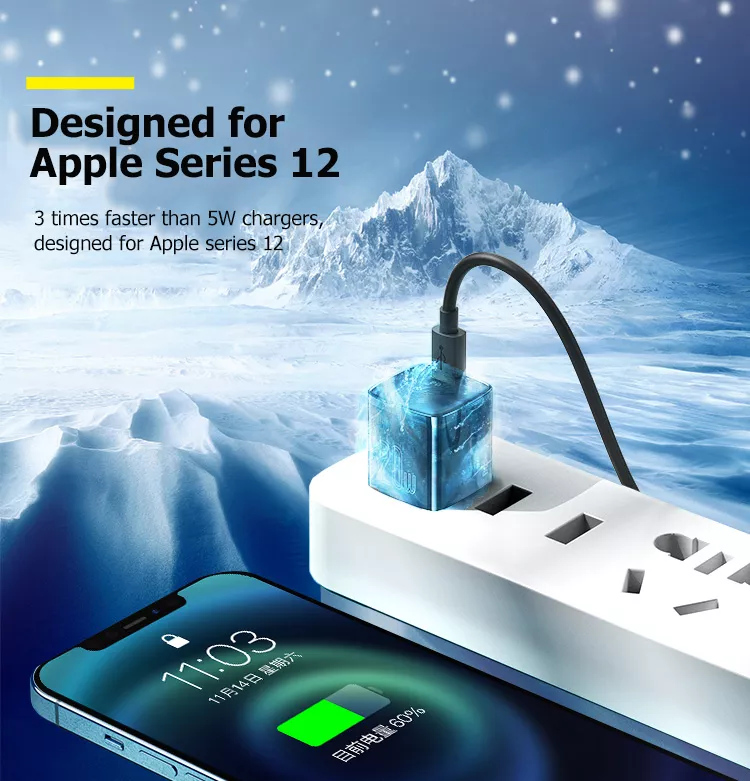 Picture of Baseus Cube PD Quick Charger 1C 20W For Apple Iphone 14 13 12 11 Series Fast Charger 1C CN Set Type-C to iP PD 20W 1m Cable
