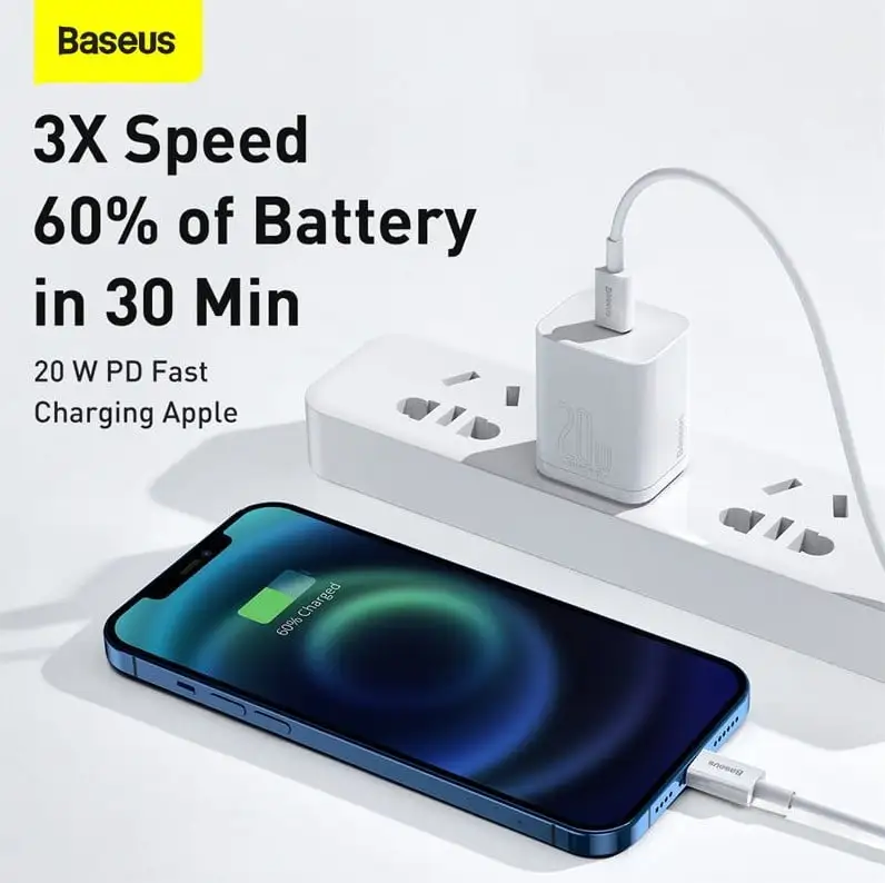 Picture of Baseus Cube PD Quick Charger 1C 20W For Apple Iphone 14 13 12 11 Series Fast Charger 1C CN Set Type-C to iP PD 20W 1m Cable