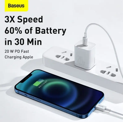 Picture of Baseus Cube PD Quick Charger 1C 20W For Apple Iphone 14 13 12 11 Series Fast Charger 1C CN Set Type-C to iP PD 20W 1m Cable