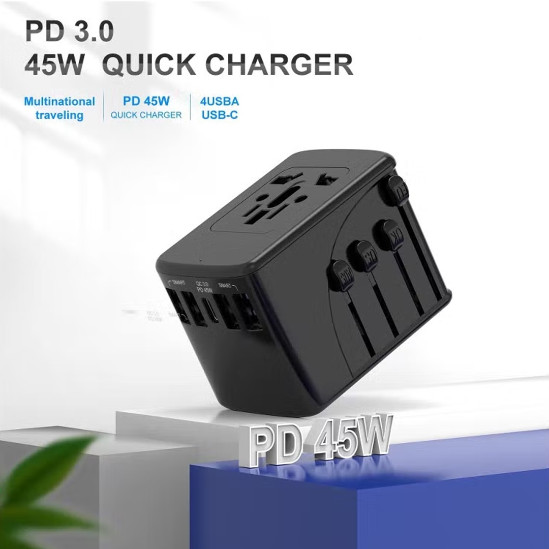Picture of Wiwu UA304 45W PD Universal Travel Adapter Wall Charger Multifunction Quick Charger with 4 International Plug