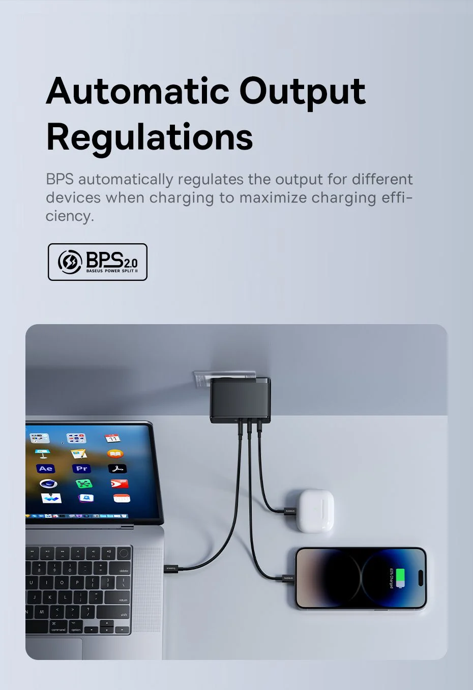 Picture of Baseus 160W GaN Charger GaN5 Pro Digital 2C+U CN Black Type-C to Type-C 240W48V 5A 1m Black