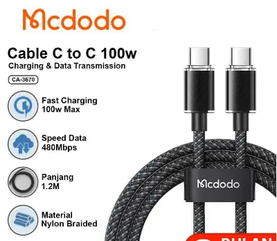 Picture of Mcdodo CA-367 | Type-C to Type-C Mobile Cable | Fast Charge 100W PD - Black