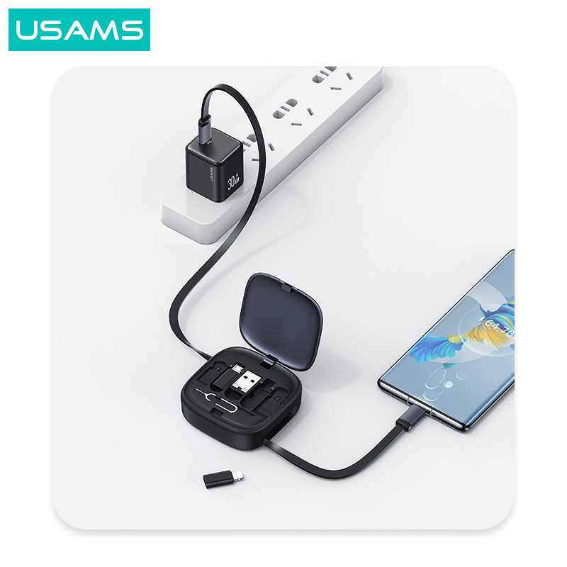 Picture of USAMS USB C Cable 60W Fast Charging Cable with Multiple Connectors Storage for iiPhone 15 Plus Pro Max iPad Xiaomi Samsung