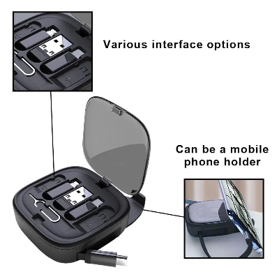 Picture of USAMS USB C Cable 60W Fast Charging Cable with Multiple Connectors Storage for iiPhone 15 Plus Pro Max iPad Xiaomi Samsung