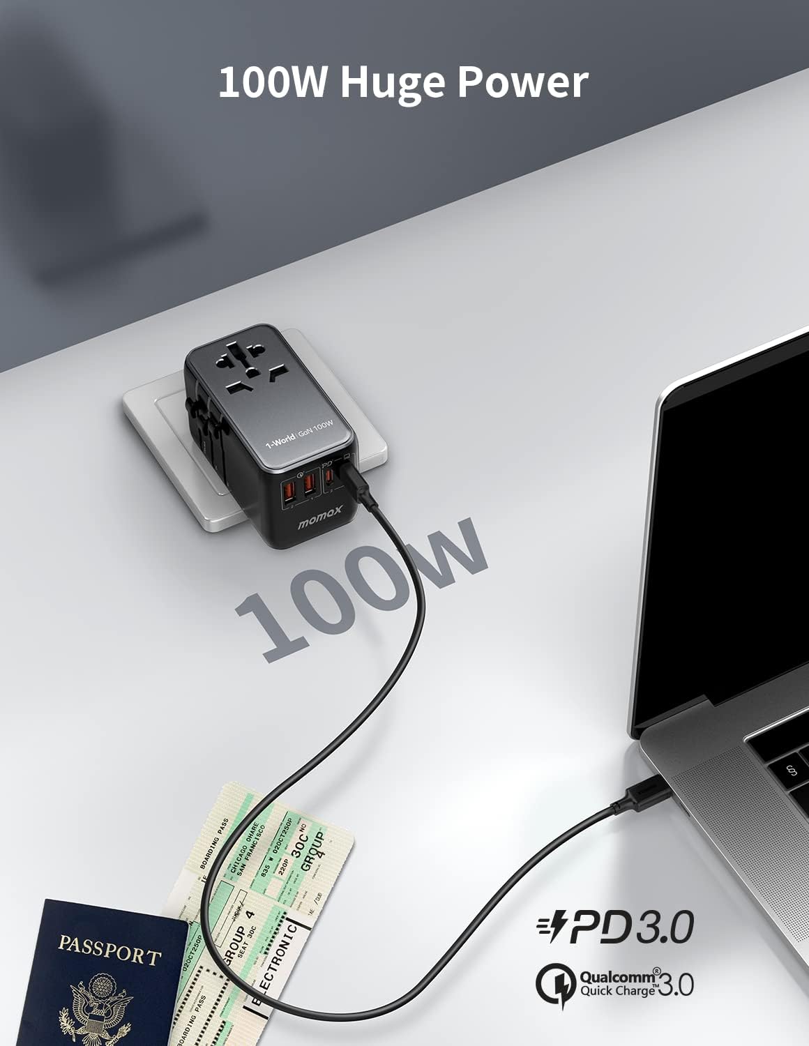 Picture of Momax 1-World UA10 100W GaN 4 ports + AC Travel Adapter