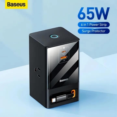 Picture of Baseus 65W GaN Fast Desktop Charger Digital Power Strip Touch Control 3AC Sockets For iPhone15 Samsung Tablet