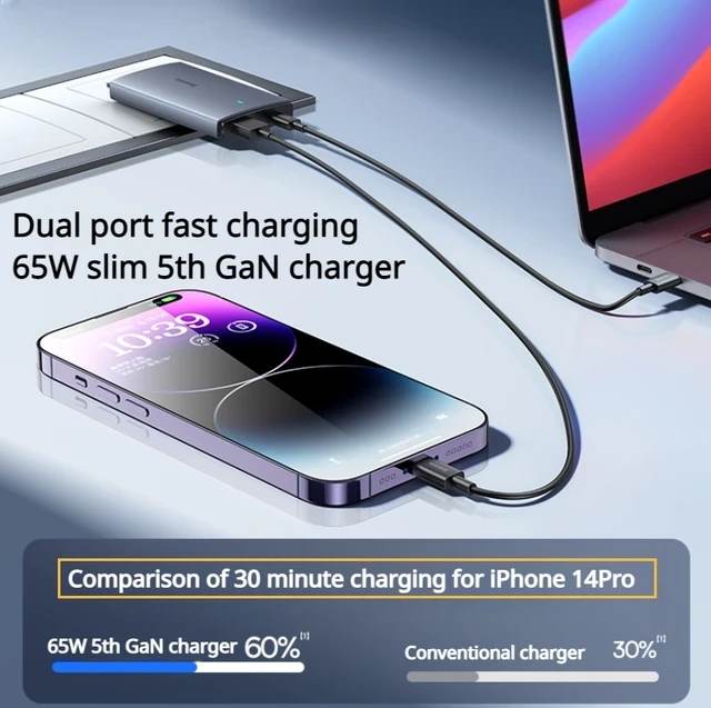Picture of Baseus 65W GaN5 Charger Quick Charge 4.0 3.0 Type C PD USB Charger Portable Travel Charger Fast Charging For iP 14 13