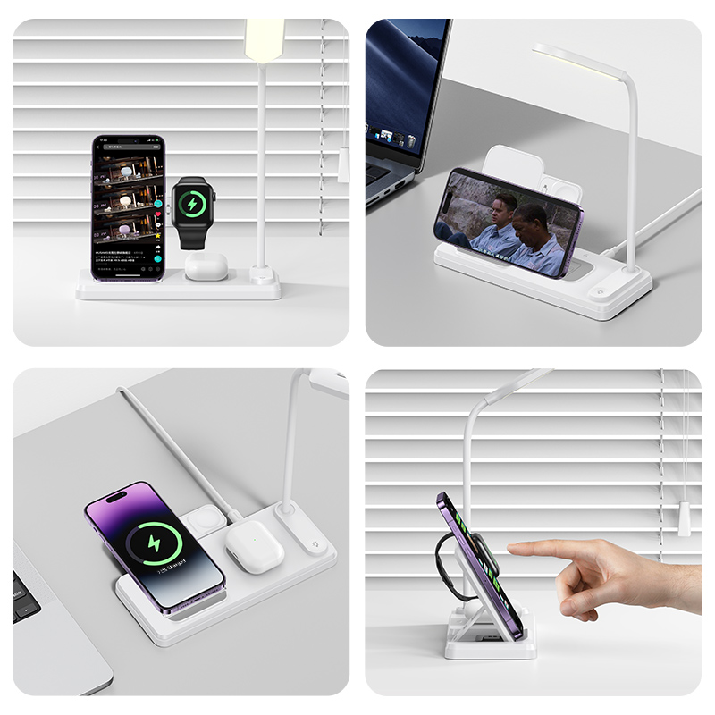 Picture of Usams US-CD195 15W 4in1 Wireless Charging Holder with Table Lamp - White