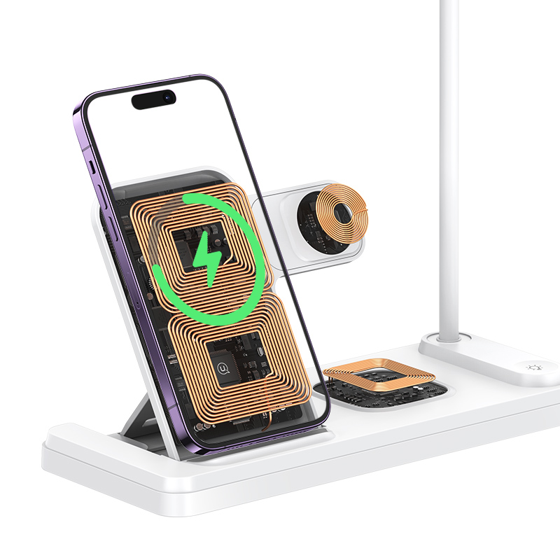 Picture of Usams US-CD195 15W 4in1 Wireless Charging Holder with Table Lamp - White
