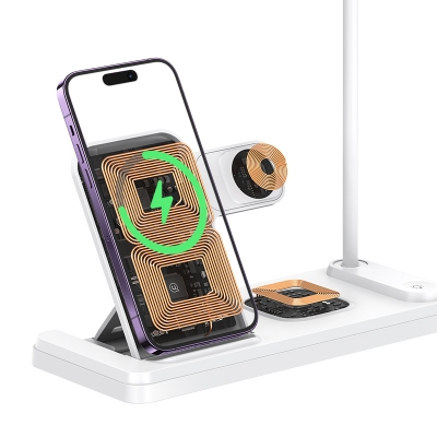 Picture of Usams US-CD195 15W 4in1 Wireless Charging Holder with Table Lamp - White