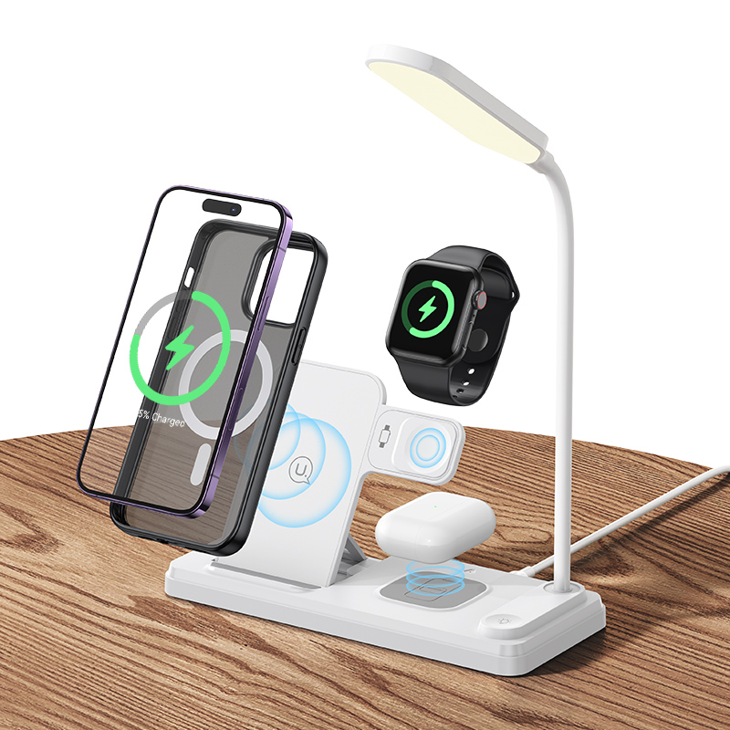 Picture of Usams US-CD195 15W 4in1 Wireless Charging Holder with Table Lamp - White