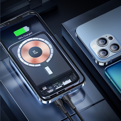 Picture of USAMS US-CD184 PB67 PD20W+QC3.0 Power Bank Transparent Portable Charger 10000mah 22.5W External Battery 15W Magnetic Wireless Charger