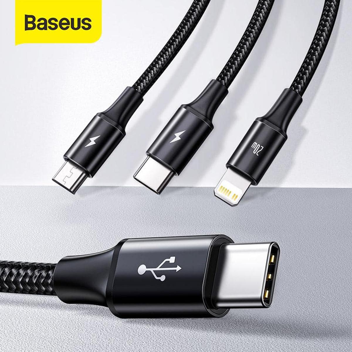 Picture of Baseus 3 in 1 USB Type C Cable PD 20W Fast Charging Data Cable Type-C to C+L+C for iPhone 11 Pro Phone Charger Micro USB C Cable