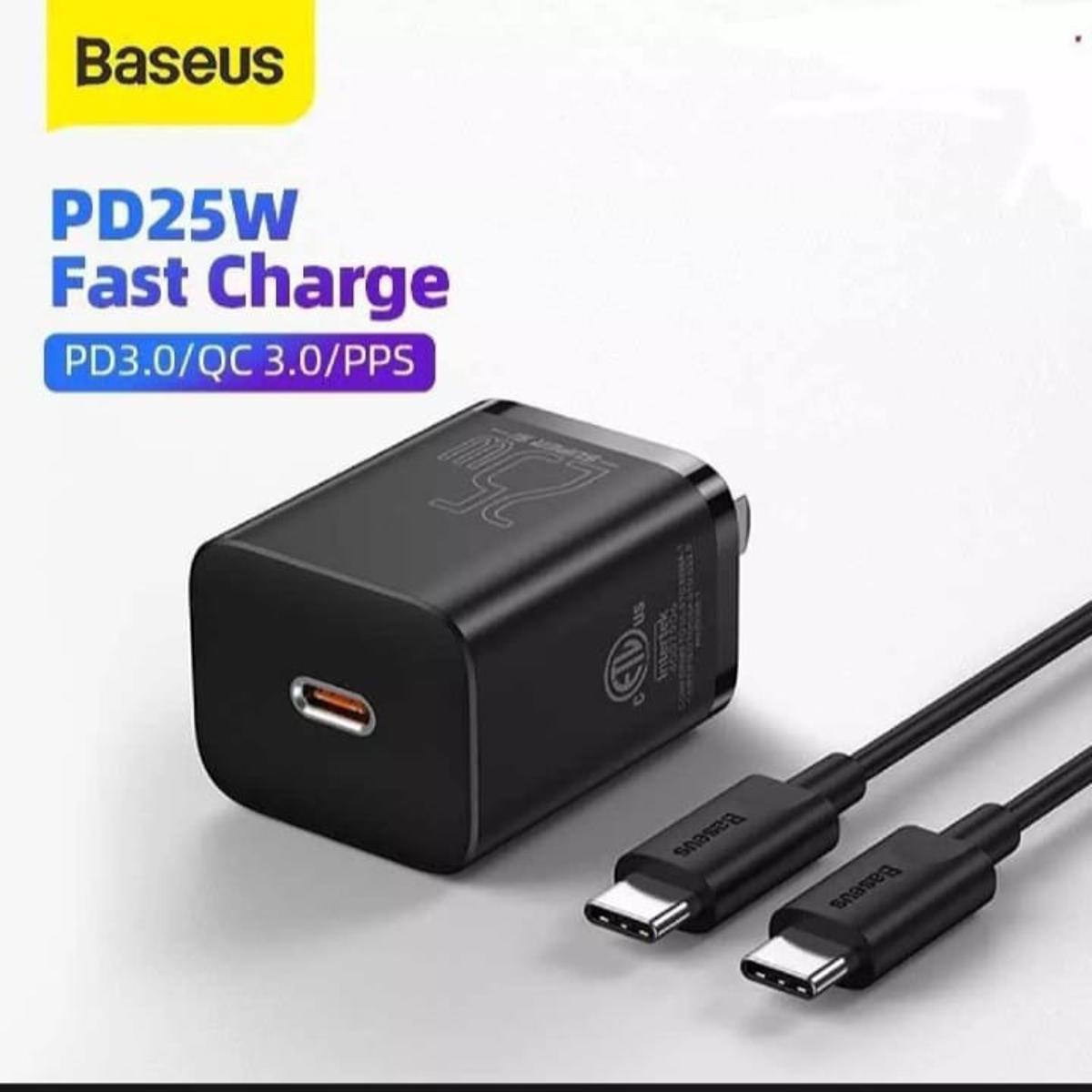 Picture of Baseus Super Si Quick Charger 1C 25W US Sets With Mini Cable Type-C to Type-C 3A 1m Black