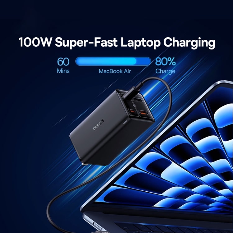 Picture of Baseus GaN6 Pro 100W 2 x USB-C Type-C + 2 x USB Fast Charger, US Plug (Black)