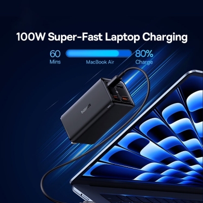 Picture of Baseus GaN6 Pro 100W 2 x USB-C Type-C + 2 x USB Fast Charger, US Plug (Black)