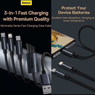 Picture of Baseus Minimalist 3 in 1 M+L+C 3.5A charging cable 1.2m