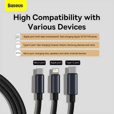 Picture of Baseus Minimalist 3 in 1 M+L+C 3.5A charging cable 1.2m