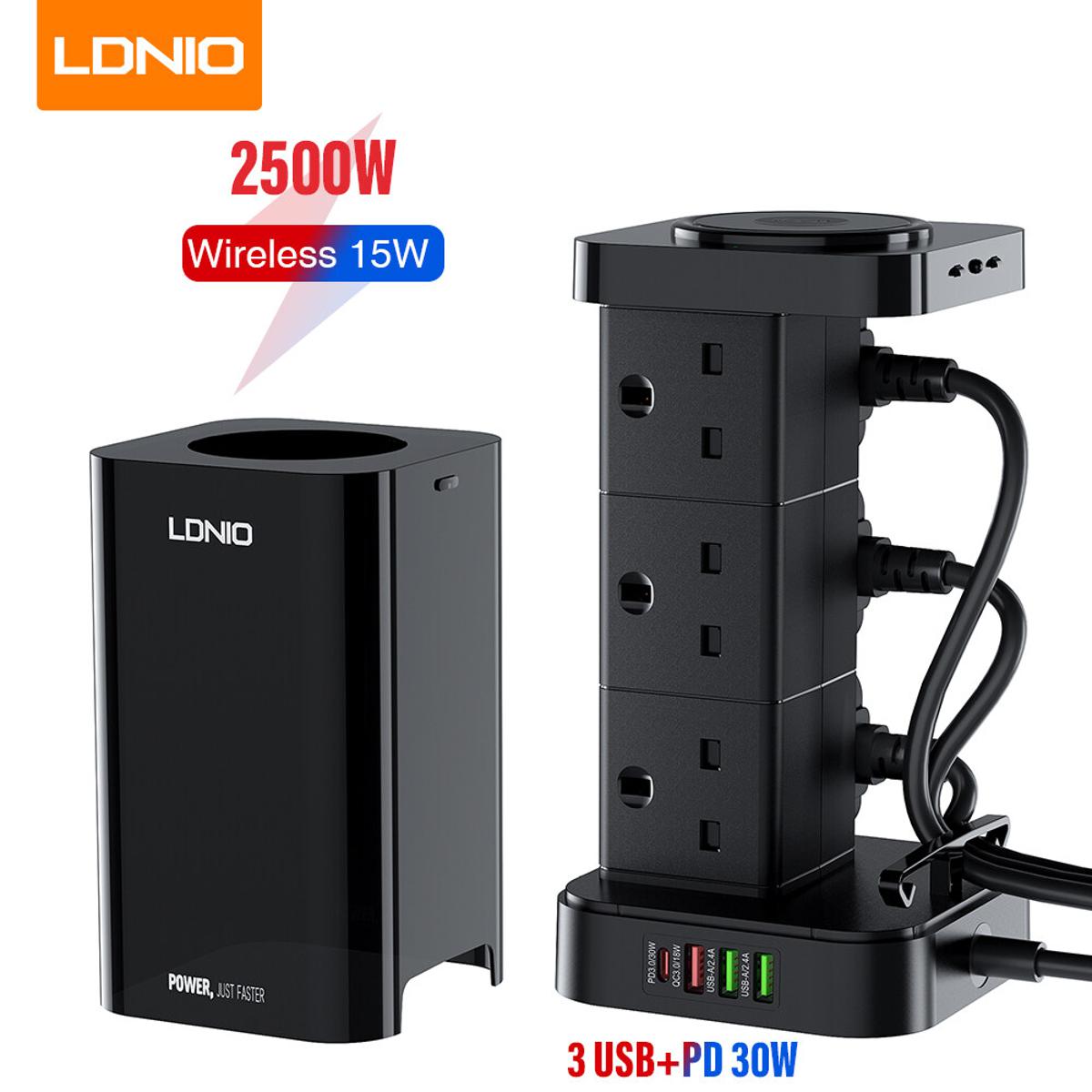 Picture of LDNIO SKW6457 6 Outlet USB Tower Extension Power Socket with 15W Wireless Charger