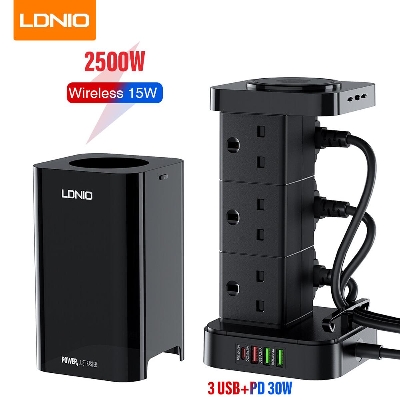 Picture of LDNIO SKW6457 6 Outlet USB Tower Extension Power Socket with 15W Wireless Charger