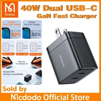 Picture of Mcdodo 40W USB C Fast Charging Charger Blocks with Dual Type C Port Folding Plug Power Adapter for iPhone 14/14 Pro/14 Pro Max/13,Samsung S22