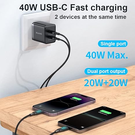 Picture of Mcdodo 40W USB C Fast Charging Charger Blocks with Dual Type C Port Folding Plug Power Adapter for iPhone 14/14 Pro/14 Pro Max/13,Samsung S22