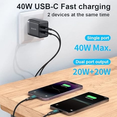 Picture of Mcdodo 40W USB C Fast Charging Charger Blocks with Dual Type C Port Folding Plug Power Adapter for iPhone 14/14 Pro/14 Pro Max/13,Samsung S22