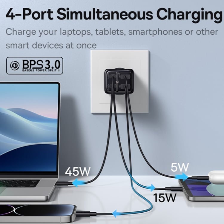 Picture of Baseus GaN6 Pro 65W Fast Charger For Macbook Samsung IPhone Pixel Huawei