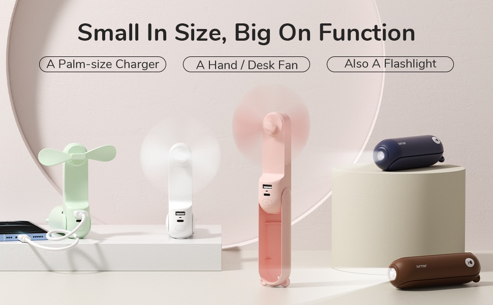 Picture of JISULIFE F8 3-in-1 Mini Foldable Fan with Flashlight & Power Bank 2000mAh