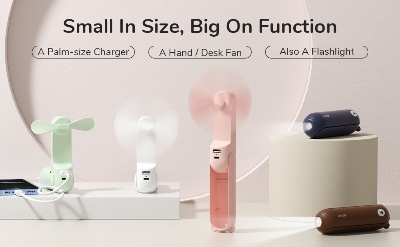 Picture of JISULIFE F8 3-in-1 Mini Foldable Fan with Flashlight & Power Bank 2000mAh