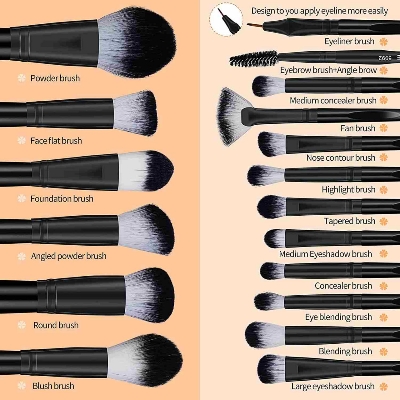Picture of MAANGE  Makeup Brushes Set 18Pcs - Black