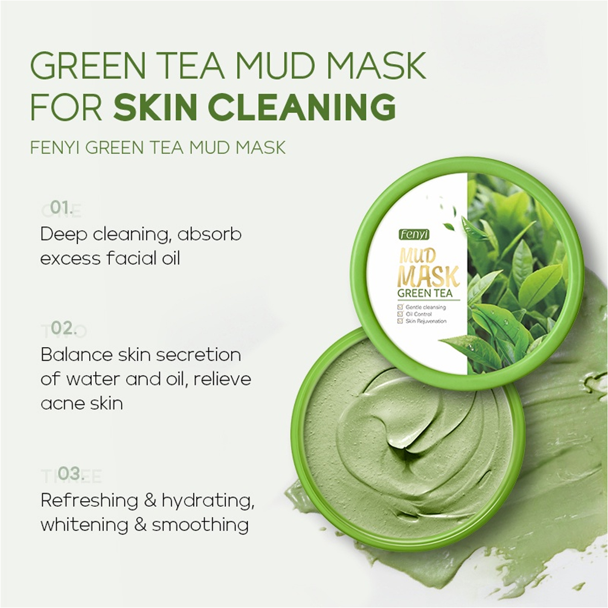 Picture of Fenyi Green Tea Mud Mask - 100g + Mask Applicator Brush Bundle