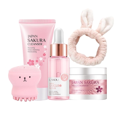 Picture of LAIKOU Sakura Cleansing Skin Care Set Whitening Reduce Spots Wrinkles Serum 5 Pcs/set - 25g
