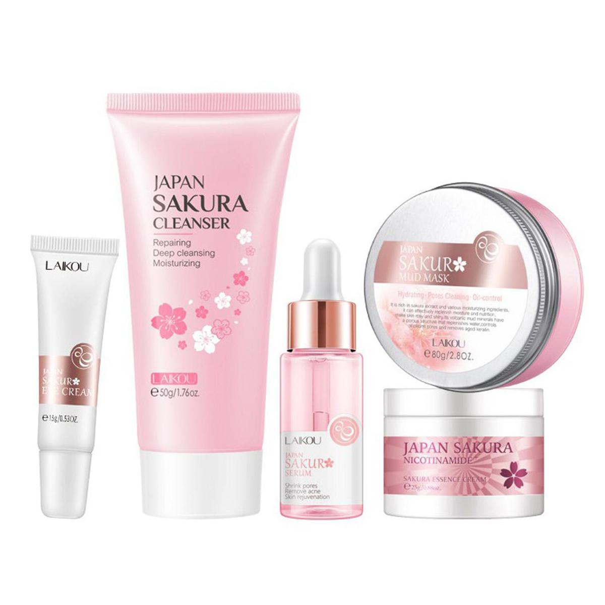 Picture of LAIKOU Sakura Skin Care Set 5pcs (cleanser/serum/cream/mud mask/eye cream)
