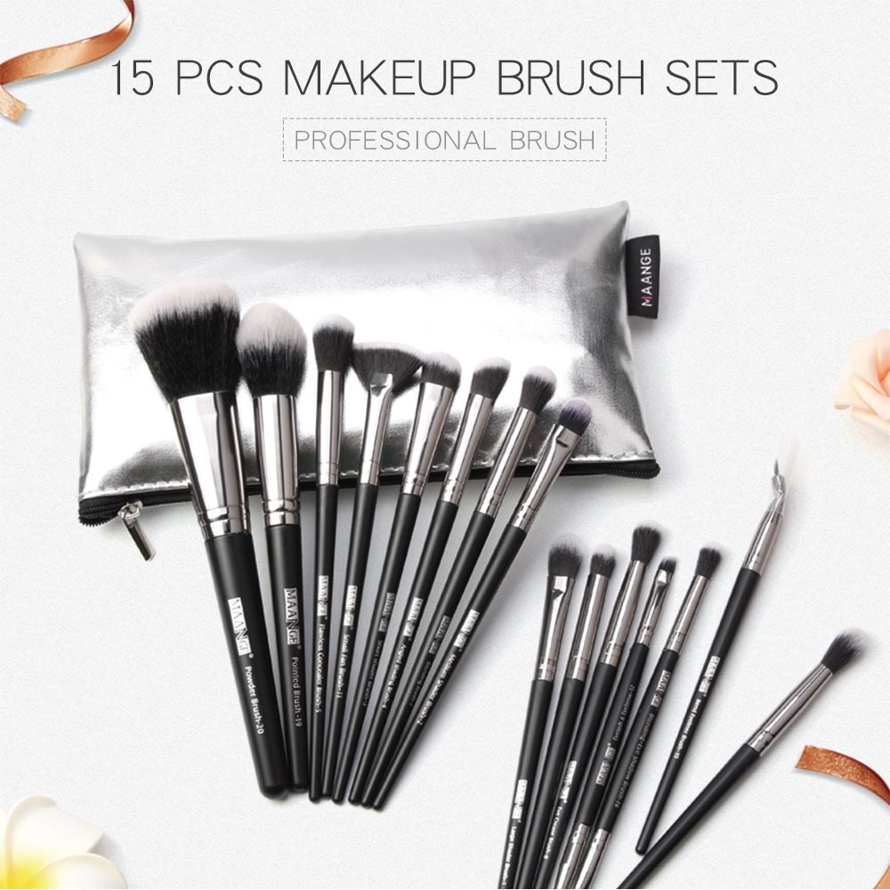 Picture of Maange 15 Pcs Makeup Brush Set (Black Colour)