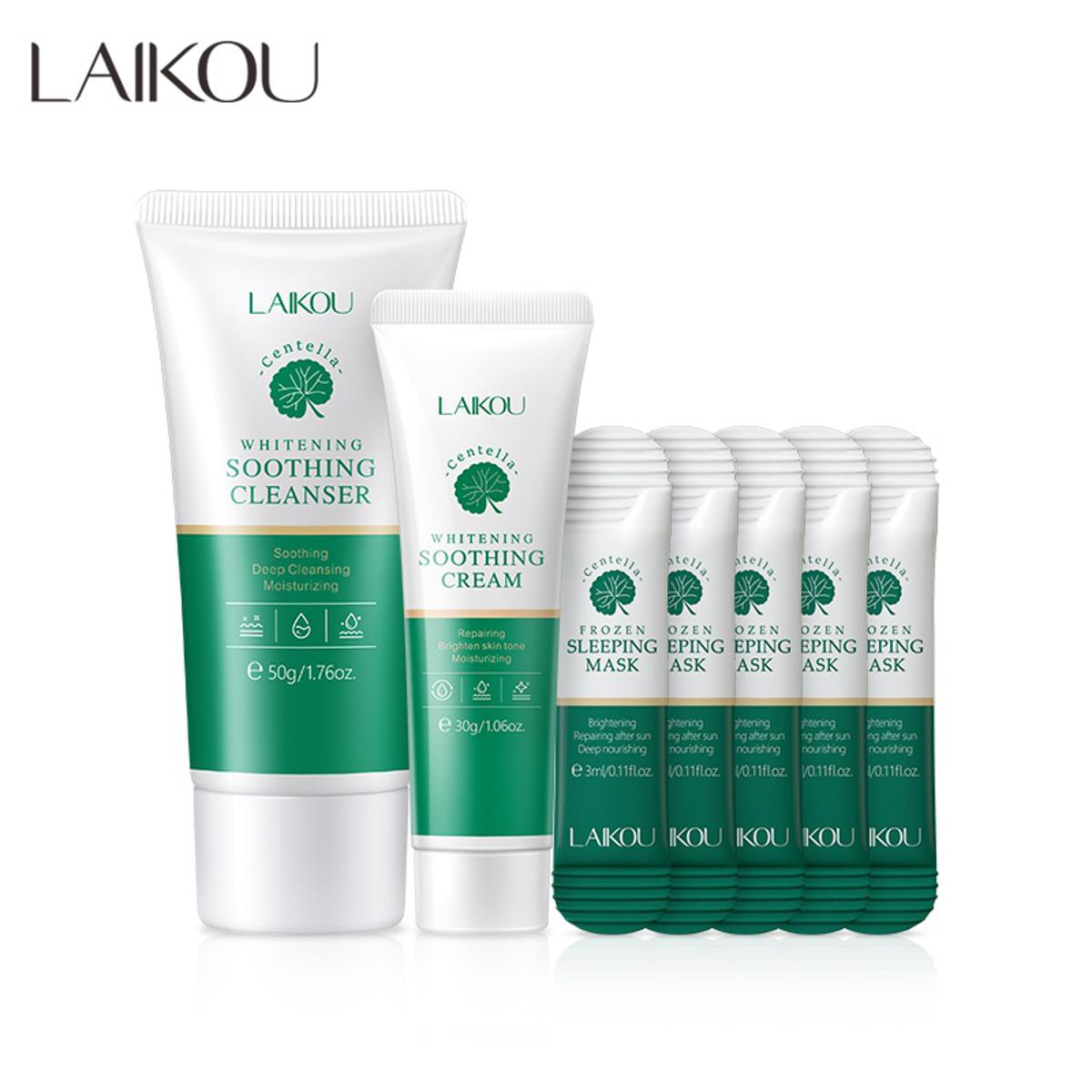Picture of LAIKOU Centella Deep Cleansing Pores Skin Care Set- Cleanser, Cream, Frozen Sleeping Mask 5 PCS