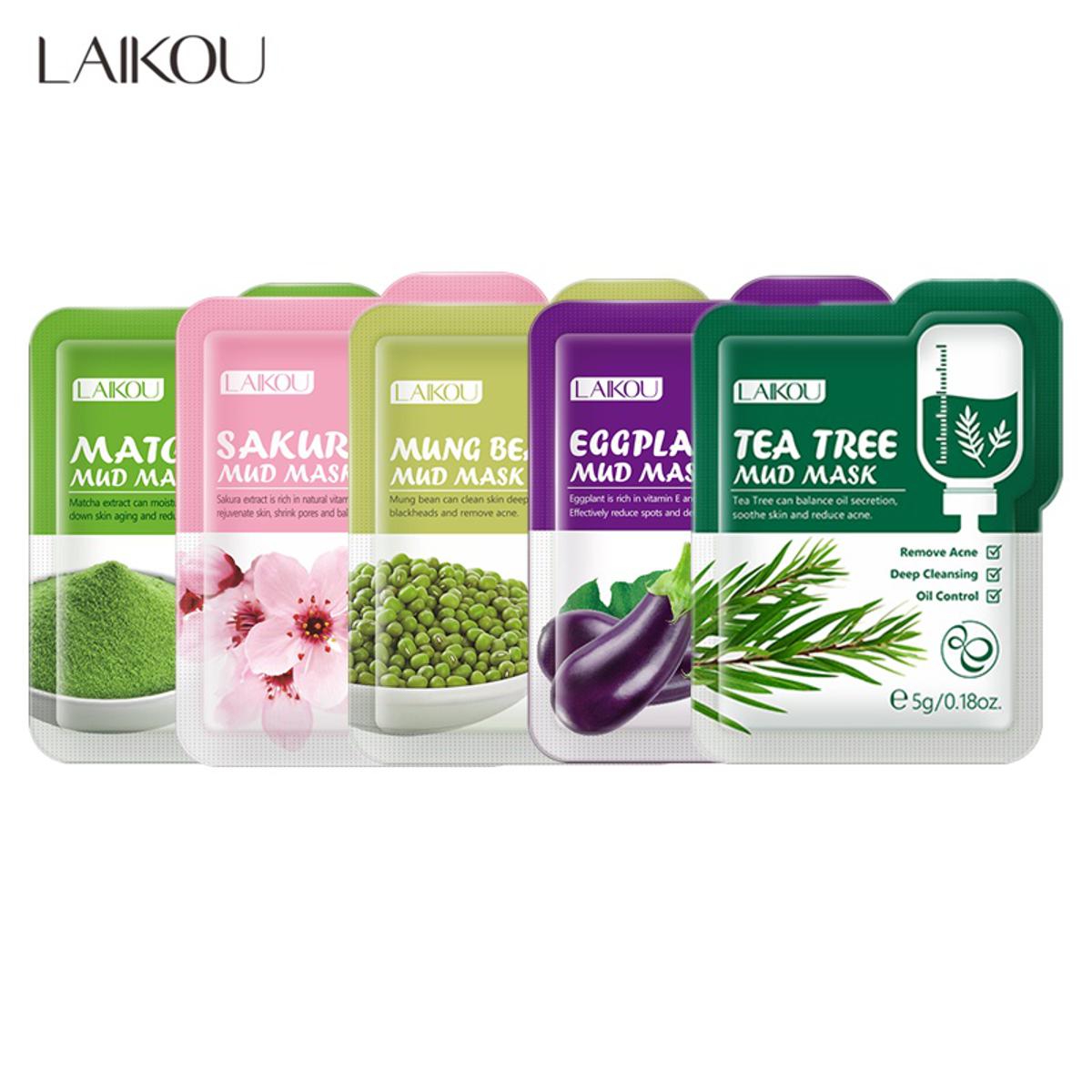 Picture of Laikou Tea Tree/ Eggplant /Mung Bean/Sakura / Matcha Mud Mask 5G Combo Face Mask