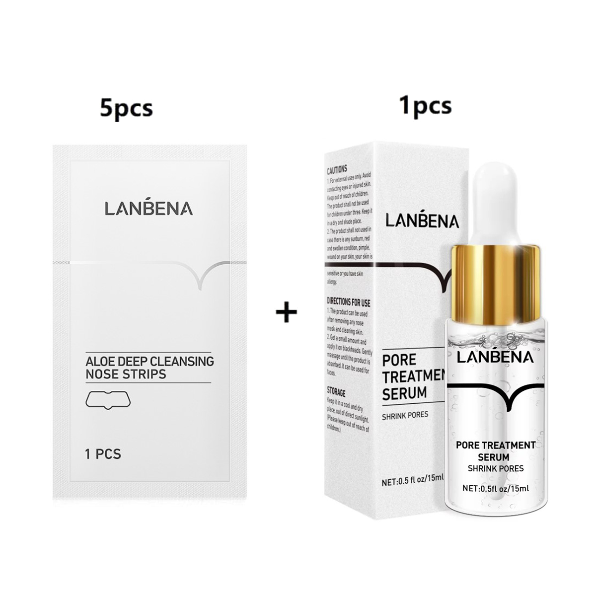Picture of LANBENA Blackhead Remover Nose Strips 5Pcs & Shrink Pore Treatment Serum