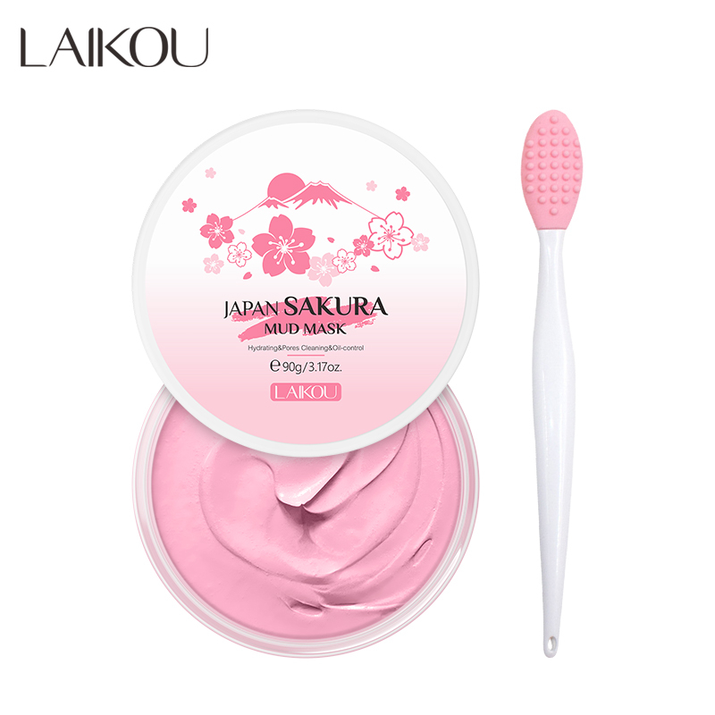 Picture of LAIKOU Sakura Mud Mask 80g + Soft Silicone Facial Nose Brush Pink  + sakura sleeping mask 3g
