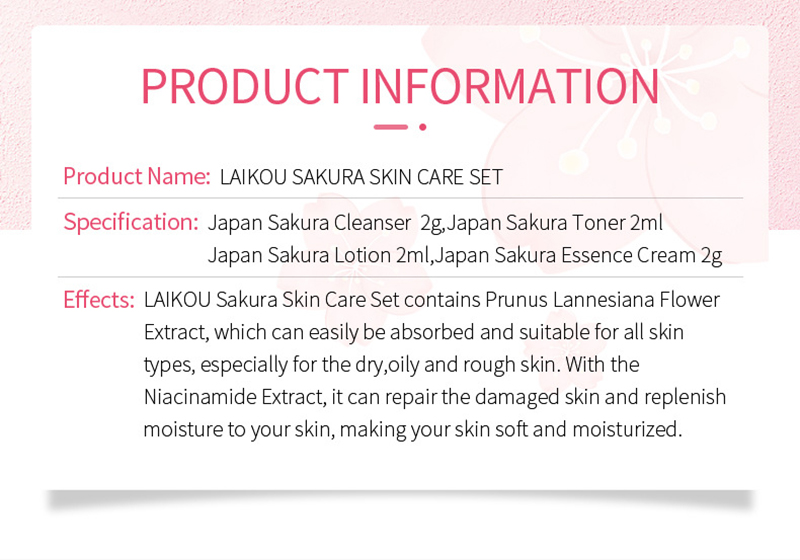 Picture of LAIKOU Sakura Skincare Set Mini 4pcs (Face Cleanser /Toner/ Lotion/ Face Cream)-2gm