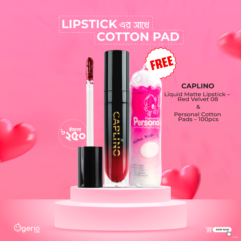 Picture of Caplino Liquid Matte Lipstick - Red Velvet 08 with Free Personal Cotton Pads