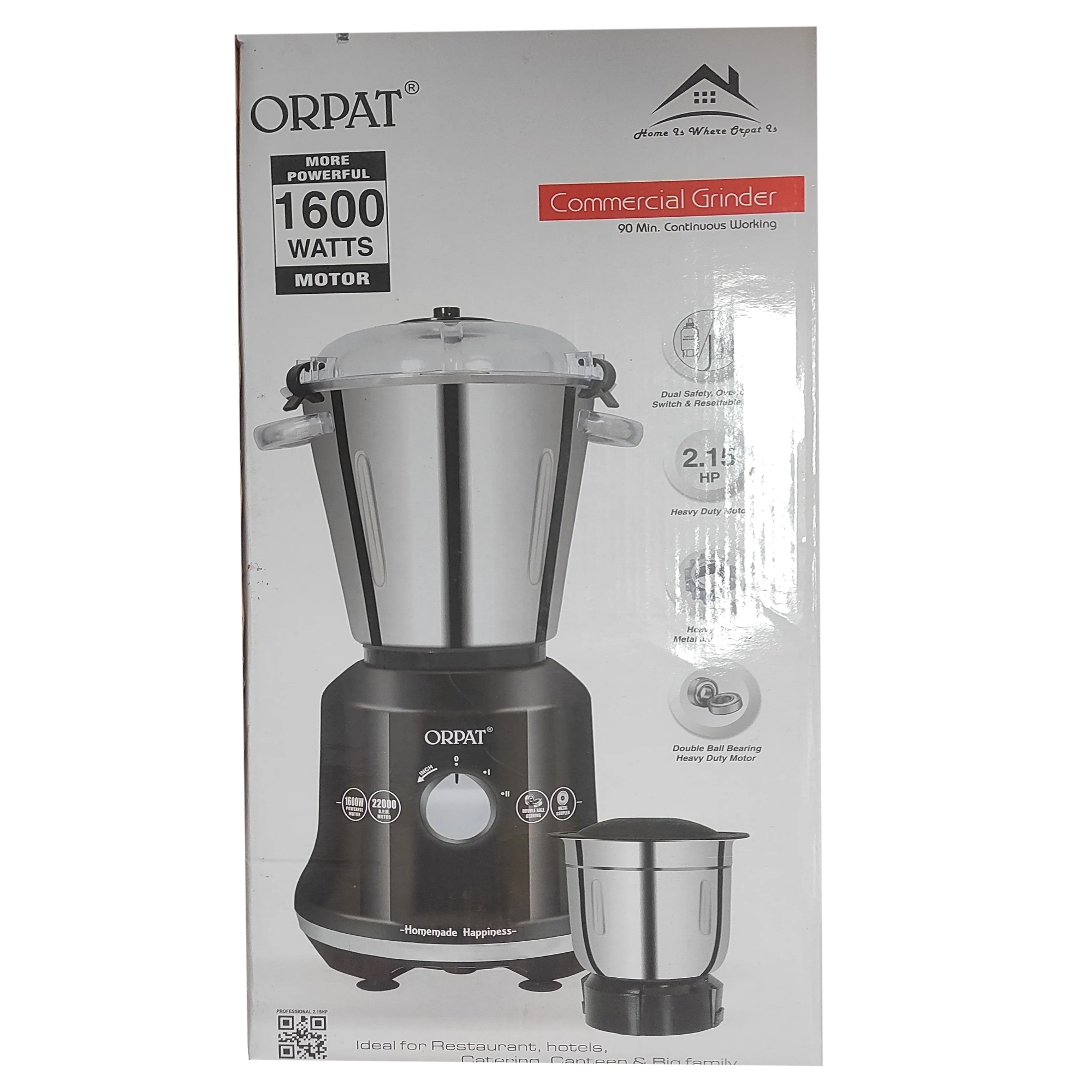 Picture of Orpat 1600-Watt 2-in-1 Jars Heavy Duty Kitchen Commercial Mixer Grinder - Efficient and Powerful Appliance for Your Kitchen Needs