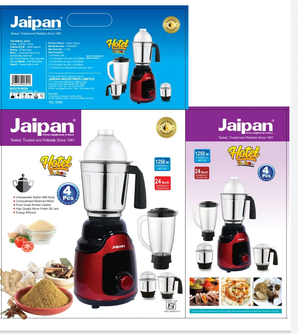 Picture of Jaipan Hotel Toofaan 4 in1 1250w Electric Grinder & Blender Made in INDIA