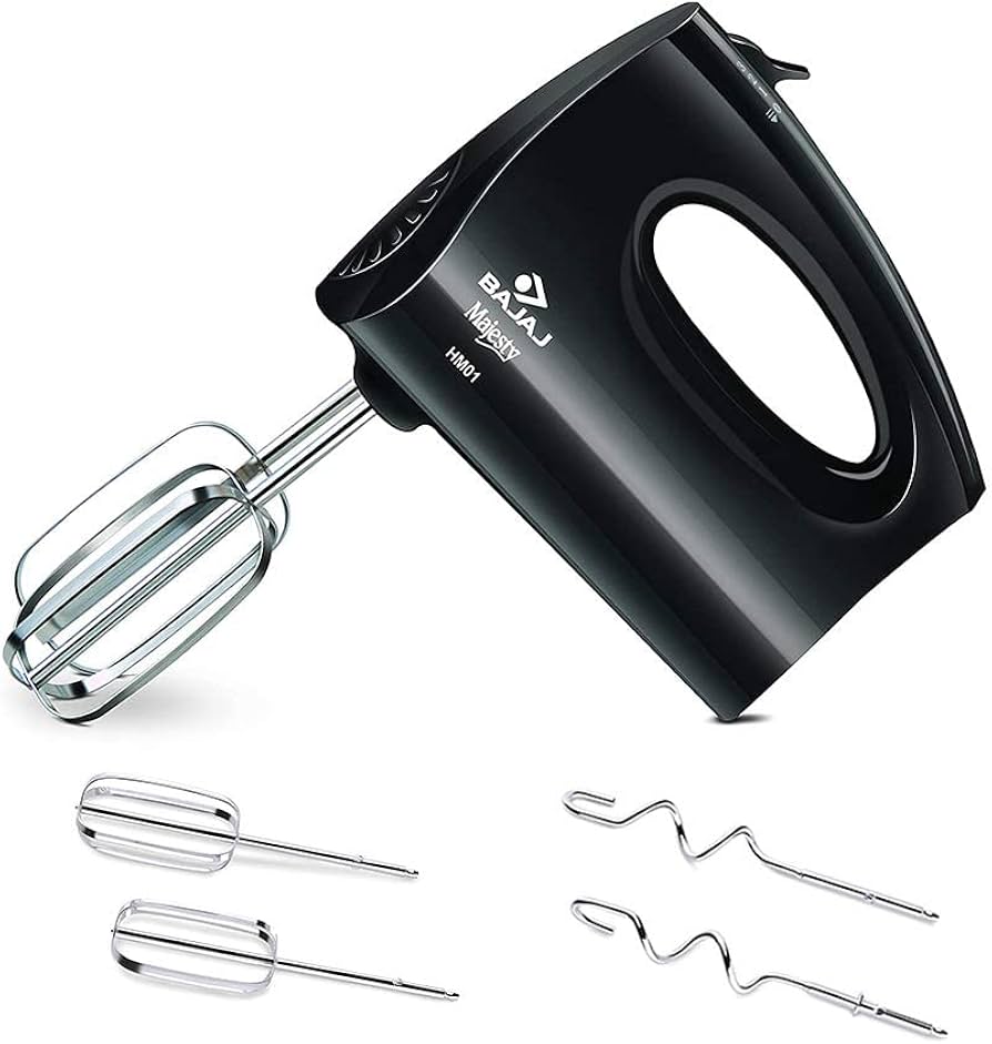 Picture of Bajaj HM-01 250W Hand Blender | 250 Watts Powerful DC Motor | 3-Speed Control | Hand Mixer with Stainless Steel Accessories & Attachments | 1.Yr Warranty | Black