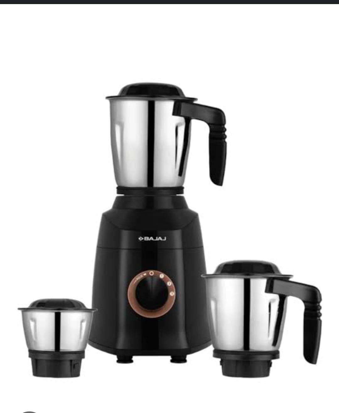 Picture of Bajaj Military Series Finesse 750W Mixer Grinder | 3 Stainless Steel Military Grade Jars*, DuraCut Blade,Midnight Black, 750 watts