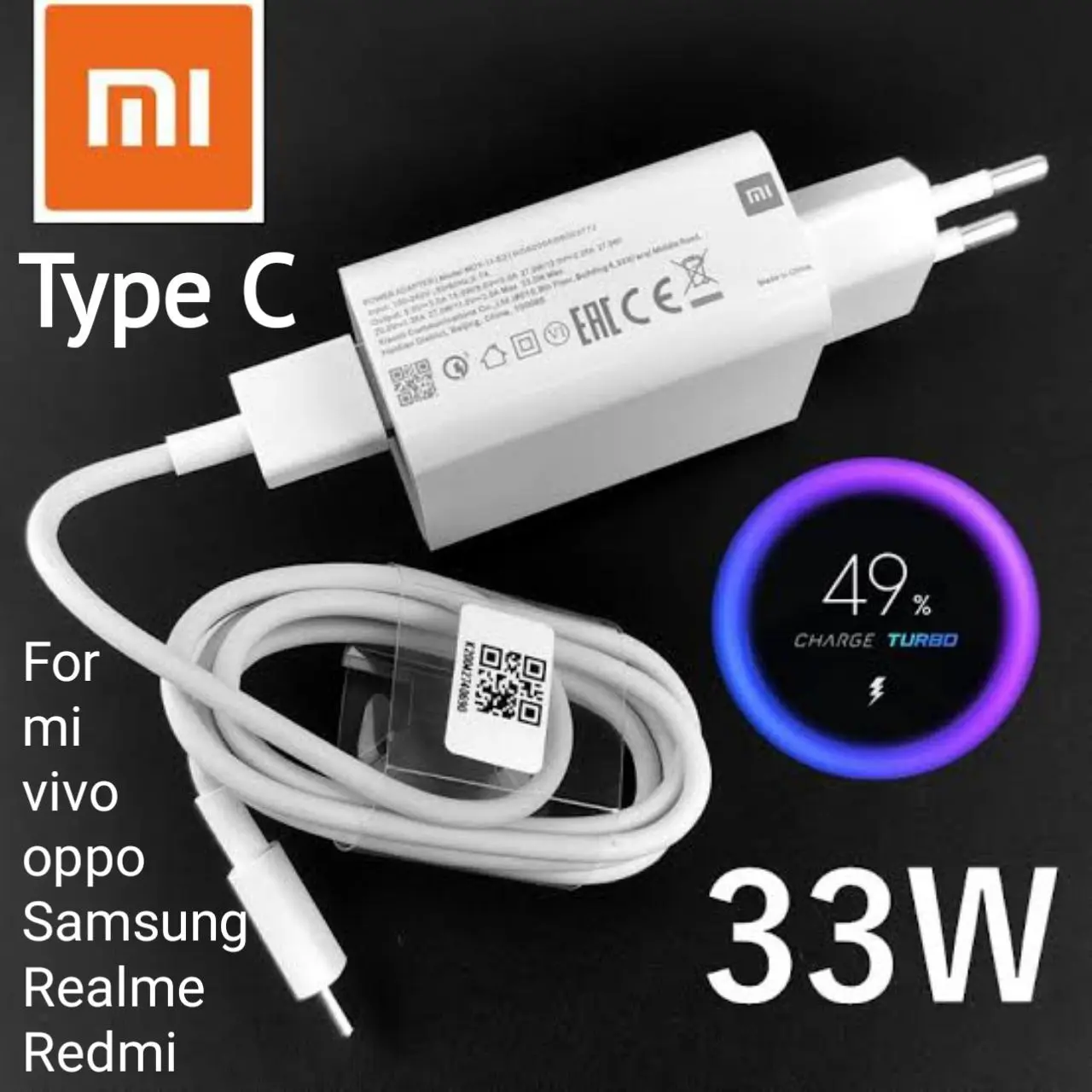 Picture of Xiaomi Mi 67W Turbo / 33W Turbo  Charger and 6A USB Type C Charging Cable For Xiaomi 11 Pro & Xiaomi 11 Ultra turbo supported with mini percentage