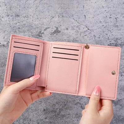 Picture of Women Wallet Cartoon Cat Printed Snap Button Card Holder Faux Leather Tri-fold Ladies Credit Card Money Bag Purse Daily Life