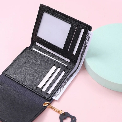 Picture of Women Wallet Cartoon Cat Printed Snap Button Card Holder Faux Leather Tri-fold Ladies Credit Card Money Bag Purse Daily Life